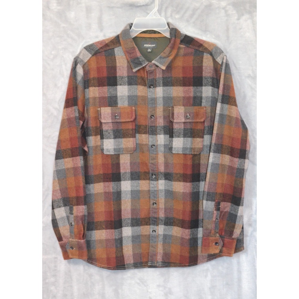 Jeremiah Flannel Wool Blend Shirt Mens Size XL Brown Plaid Button Up Long Sleeve